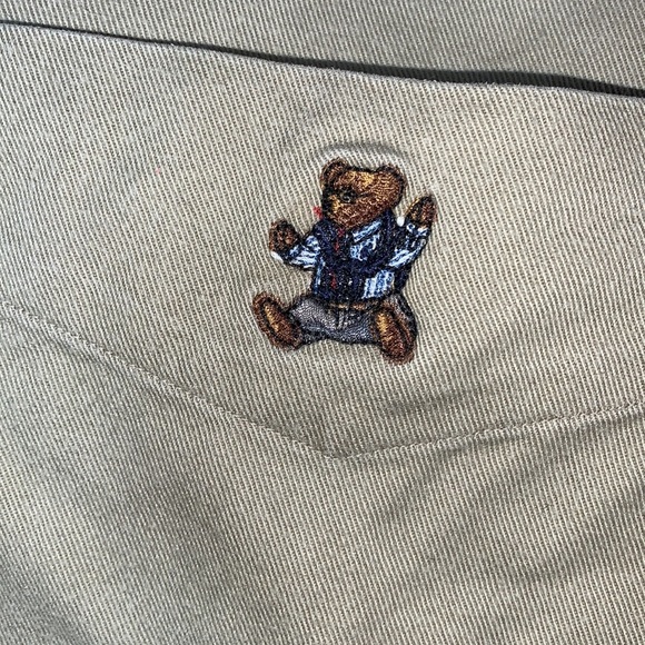 Ralph Lauren size large khaki chest pocket long sleeve cotton button down bear - Picture 1 of 7
